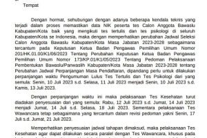 Pengumuman Tes Tulis dan Psikologi Bawaslu Kabupaten Kota diperpanjang, Ini Jadwal nya